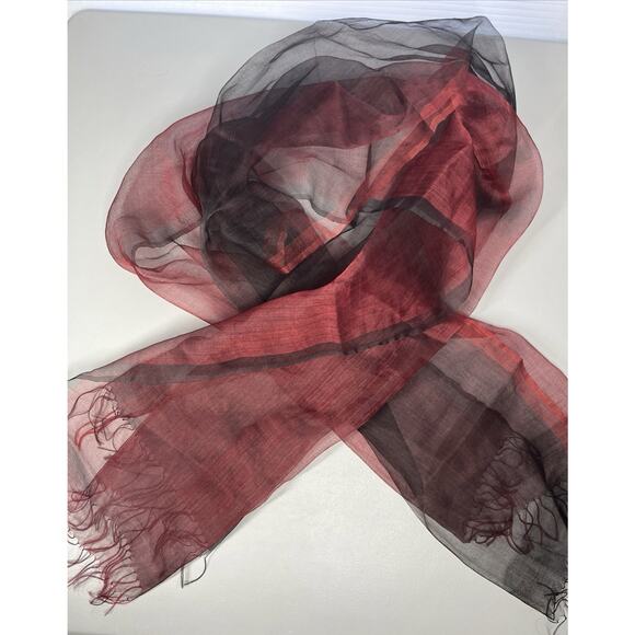 Silk Organza Lightweight Scarf Wrap Fringe Black Red Whimsigoth Ethereal Evening - Picture 2 of 7